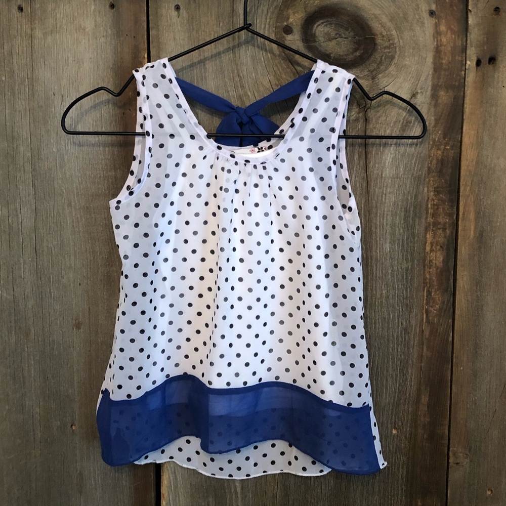 Speechless Layered Tank Top in White Black Polka Dot Print with Bow Size 6 6X